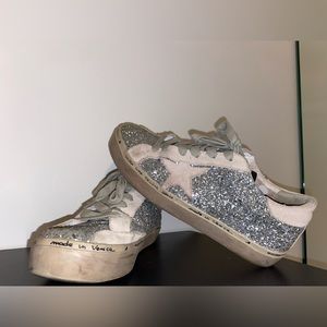 Golden Goose Super-Star in silver glitter with ice-gray suede star